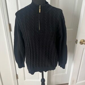 Karen Scott Black Zip Up Cable Knit Sweater